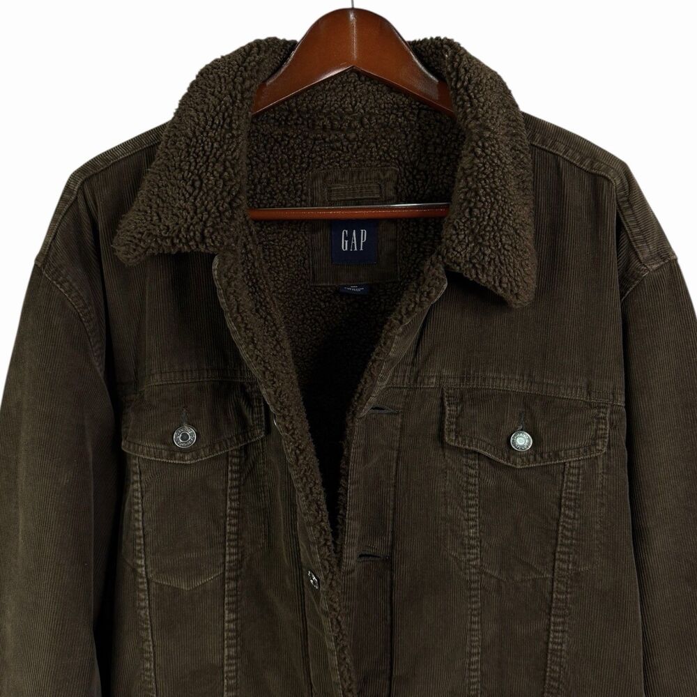 Vintage GAP Sherpa Lined Corduroy Trucker Jacket Brown Men’s XXL Y2K Retro 90s - Picture 4 of 8